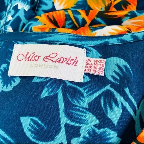 Miss Lavish London Teal Floral Kaftan Dress Size 14/16 - Picture 7 of 8